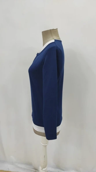 Kadın Uzun Kollu V Yakalı çift Renkli Viskon Iki Iplik Bluz - Resim 7