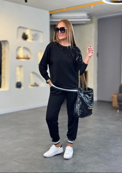 Kadın Modal Kumaş Payetli Sim Ve Ribanalı Detay Ikili Takım ürün görseli