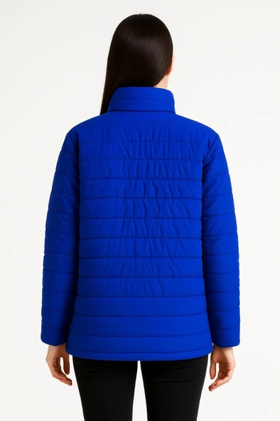 Bomber Mont Ceket – Su İtici Kumaş, Kapitone Astarlı, Fermuarlı, Kışlık - Saks Mavisi - Resim 3