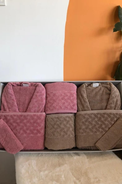 Şazeli 8 Parça Aile Bornoz Takımı Mürdüm Kahve