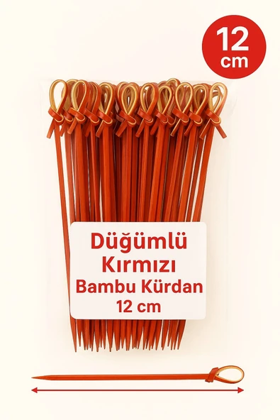 Düğümlü Kırmızı Bambu Kürdan – 12 cm, Şık Davet ve Kokteyl Sunum Çubuğu (50’li Paket) - 3
