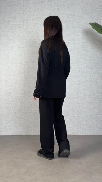 Kadın Uzun Kollu Yaka Ve Büzgü Detay Tunik Ve Pantolon Ikili Takım - Resim 2