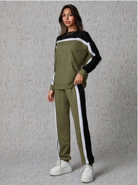 Kadın Uzun Kollu şerit Detay Eşofman Takım - Resim 3