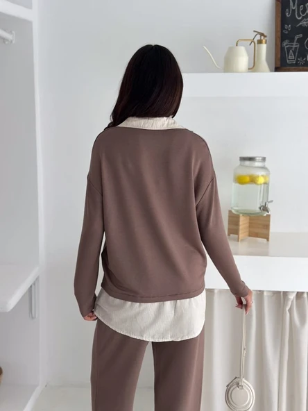 Polo Yaka Gömlek Detay Salaş Balon Pantolunlu ıkılı Takım - Resim 2