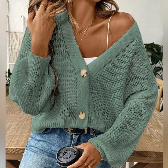 Kadın Uzun Kollu Düğme Detay Triko Bluz - Resim 9