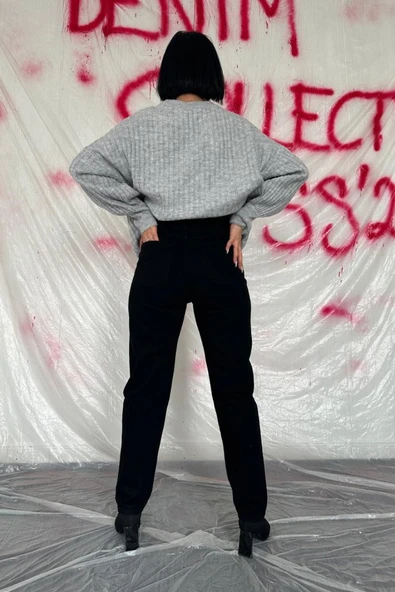 Siyah Boru Paça Jeans Pantolon - Resim 3