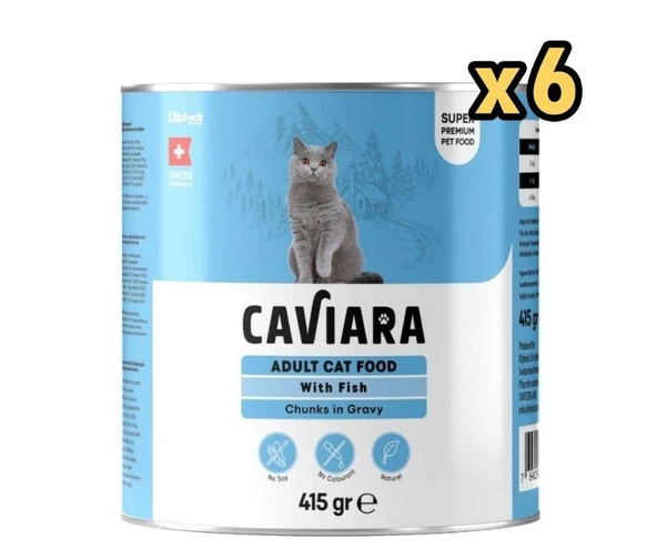 Caviara Sos İçinde Et Parçacıklı Balıklı Yetişkin Kedi Konservesi 415 Gr x 6 Adet ürün görseli 1