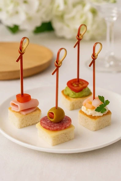 Düğümlü Kırmızı Bambu Kürdan – 12 cm, Şık Davet ve Kokteyl Sunum Çubuğu (50’li Paket) - 5