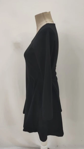 Kadın Uzun Kollu Kare Yakalı Mini Ithal Krep Elbise - Resim 6