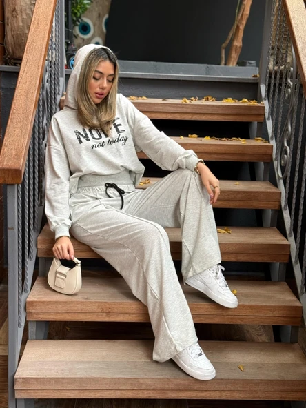 Kadın Uzun Kollu Nope Baskılı Beli Ribanalı Ikili Takım - Resim 9