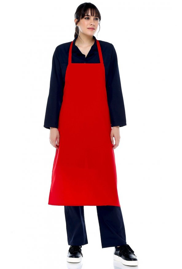 Kırmızı Boyundan Askılı Önlük, Önlük Mutfak Garson Aşçı Unisex