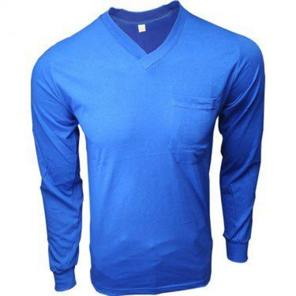 Mavi V Yaka İki İplik Sweatshirt ,100 pamuk