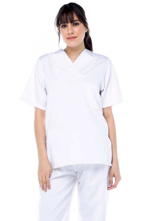 Beyaz Zarf Yaka Hastane Üniforması Kadın,Hemşire Üniforması,Dokto