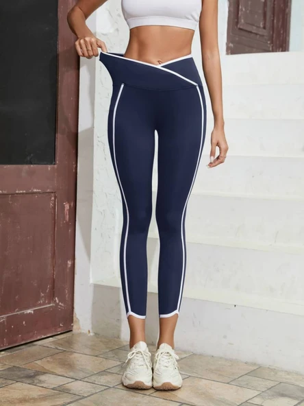 Kadın Yüksek Bel çapraz Bel şerit Detay Dalgıç Tayt ürün görseli 1