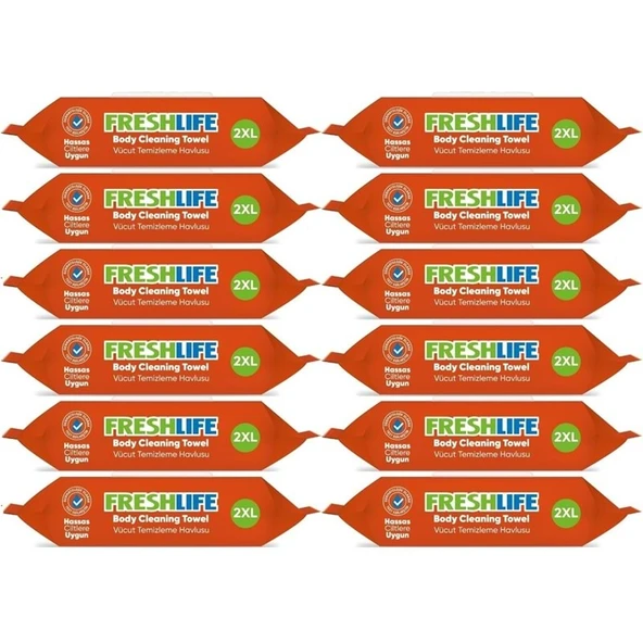 Freshlife Hasta Vücut Temizleme Islak Mendil Havlu 50 Yaprak XL (12 Li Set)