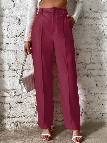 Kadın önden Fermuarlı Cepli Geniş Kesim Lame Deri Pantolon ürün görseli