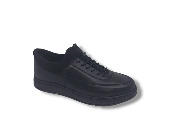 Modesa 2566 Erkek Siyah Hakiki Deri Çorap Model Kauçuk Taban Ayakkabı - Resim 4