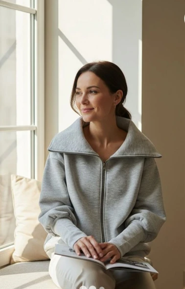 Kadın Uzun Kollu Fermuar Detay Sweat Shirt ürün görseli