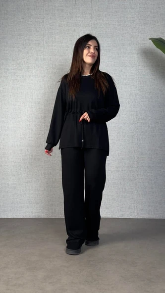 Kadın Uzun Kollu Yaka Ve Büzgü Detay Tunik Ve Pantolon Ikili Takım - Resim 3