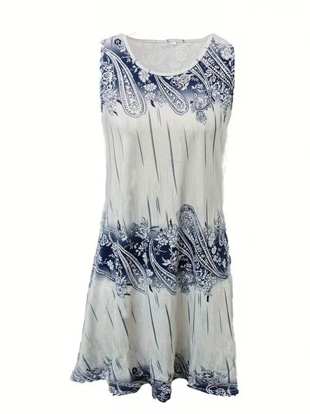 Kadın Kolsuz Bisiklet Yaka Desenli Süprem Elbise - Resim 4