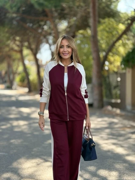 Kadın Hakim Yaka şerit Detay Hırka Ve Bol Paça Pantolon Ikili Takım - 6