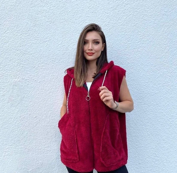 Kadın Kapüşon Ve Fermuar Detay Welsoft Kolsuz Yelek ürün görseli