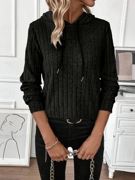 Kadın Uzun Kollu Kapşonlu Bağcıklı şardonlu Kaşkorse Bluz - Resim 2