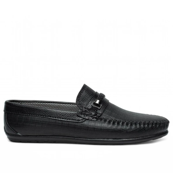 Mnc Cilt Deri Çizgili Bağcıksız Dikişli Rahat Taban Siyah Erkek Klasik Ayakkabı Tarz205 - Resim 2