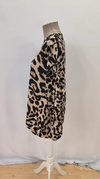 Kadın Uzun Kollu Bisiklet Yaka Leopar Desenli Süprem Bluz - Resim 7