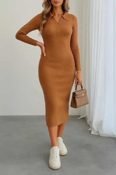Kadın Uzun Kollu Yakalı Triko Elbise ürün görseli