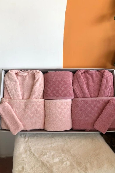 Şazeli 8 Parça Aile Bornoz Takımı Mürdüm Pudra ürün görseli