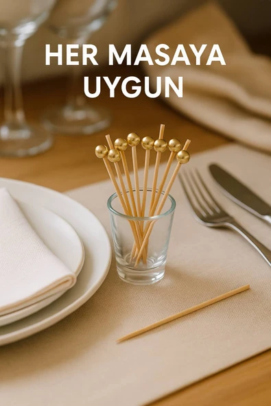 50’li Altın Top Başlıklı 12 cm Bambu Kürdan Seti – Kokteyl, Tatlı ve Davet Sunumları İçin Şık Seçim - 6