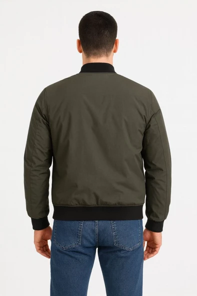 Erkek Içi Astarlı Fermuarlı Bomber Mont Ceket - Haki - 2
