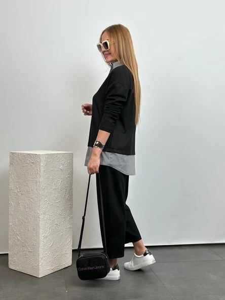 Polo Yaka Gömlek Detay Salaş Balon Pantolunlu ıkılı Takım - Resim 5