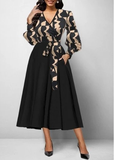 Kadın Uzun Kollu Kruvaze Yaka Dalgıç Krep Midi Boy Elbise ürün görseli