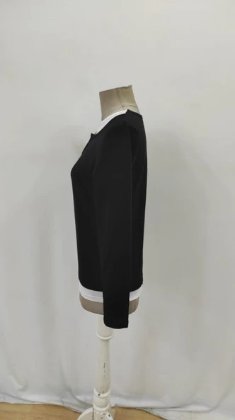 Kadın Uzun Kollu V Yakalı çift Renkli Viskon Iki Iplik Bluz - Resim 7