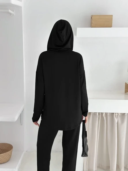 Kadın Kapşunlu Ve Atlet Detaylı Tunik Yüksek Bel Pantolunlu ıkılı Takım - Resim 5