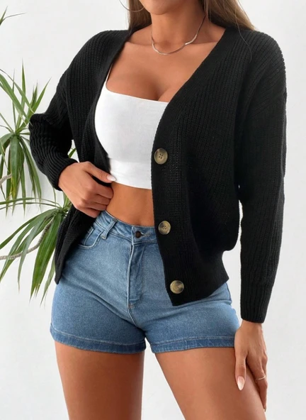 Düğme Detay Triko Bluz - Resim 10