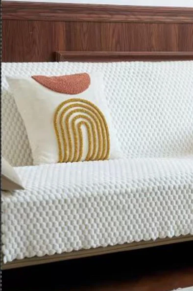 Sofa Cover Pelüş Kaymaz Tabanlı Koltuk Örtüsü 170x215 Cm Krem