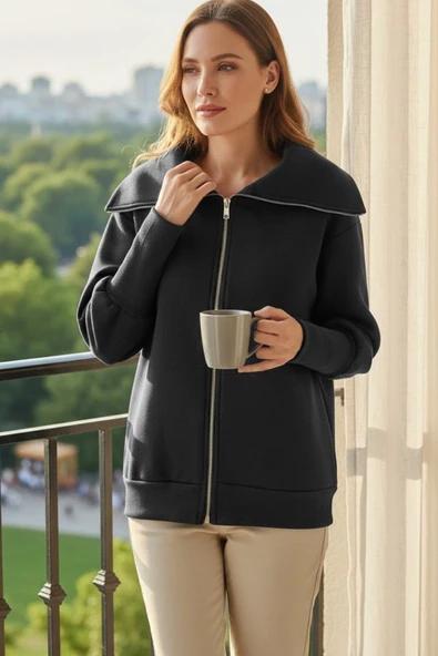 Kadın Uzun Kollu Fermuar Detay Sweat Shirt - Resim 2