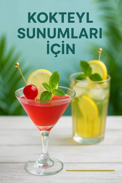 50’li Altın Top Başlıklı 12 cm Bambu Kürdan Seti – Kokteyl, Tatlı ve Davet Sunumları İçin Şık Seçim - 2