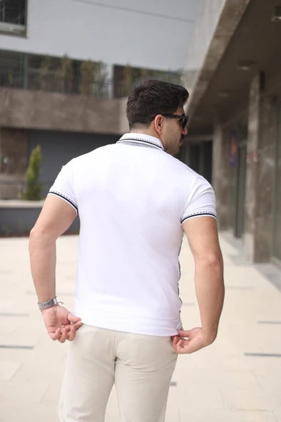 Erkek Polo Yaka Fermuar Detaylı Tişört - Resim 5