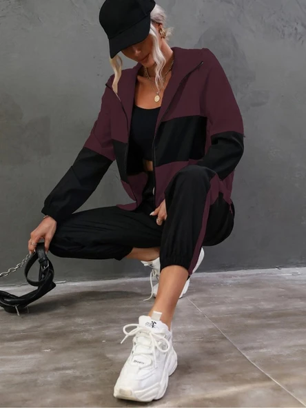 Kadın Uzun Kollu Kapşonlu önden Fermuarlı Viskon Iki Iplik Bluz Ve Pantolon Ikili Takım ürün görseli