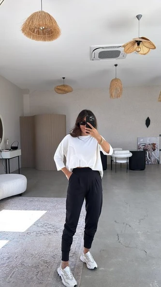 Kadın Scuba Modal Paça Manşet Pileli Pantolun ürün görseli