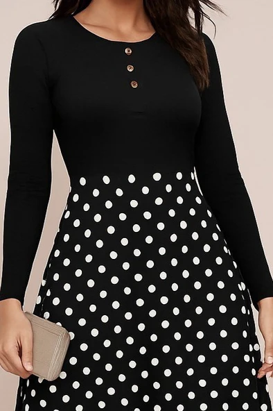 Kadın Uzun Kollu önü Düğmeli Viskon Bluz Eteği örme Maxi Krep Elbise - Resim 6