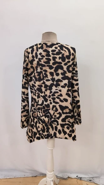 Kadın Uzun Kollu Bisiklet Yaka Leopar Desenli Süprem Bluz - Resim 8