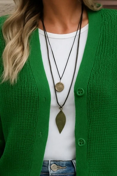 Kadın Uzun Kollu Düğme Detay Triko Hırka - Resim 5