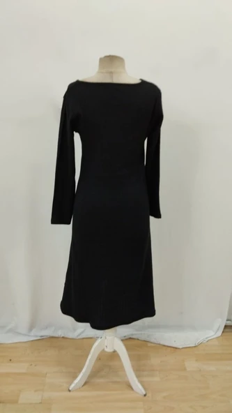 Kadın Uzun Kollu Kare Yaka Midi Kaşkorse Elbise - Resim 9