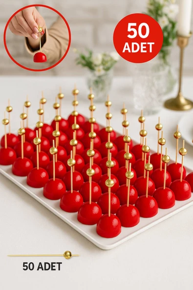 50’li Altın Top Başlıklı 12 cm Bambu Kürdan Seti – Kokteyl, Tatlı ve Davet Sunumları İçin Şık Seçim - 7