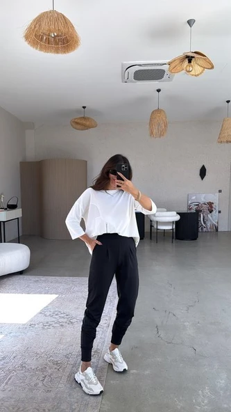 Kadın Scuba Modal Paça Manşet Pileli Pantolun - Resim 3